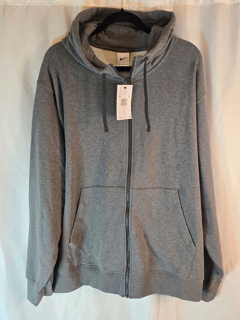 Nike - Men's Club Charcoal Heather Fleece Sleeve Swoosh Full-Zip Hoodie NWT